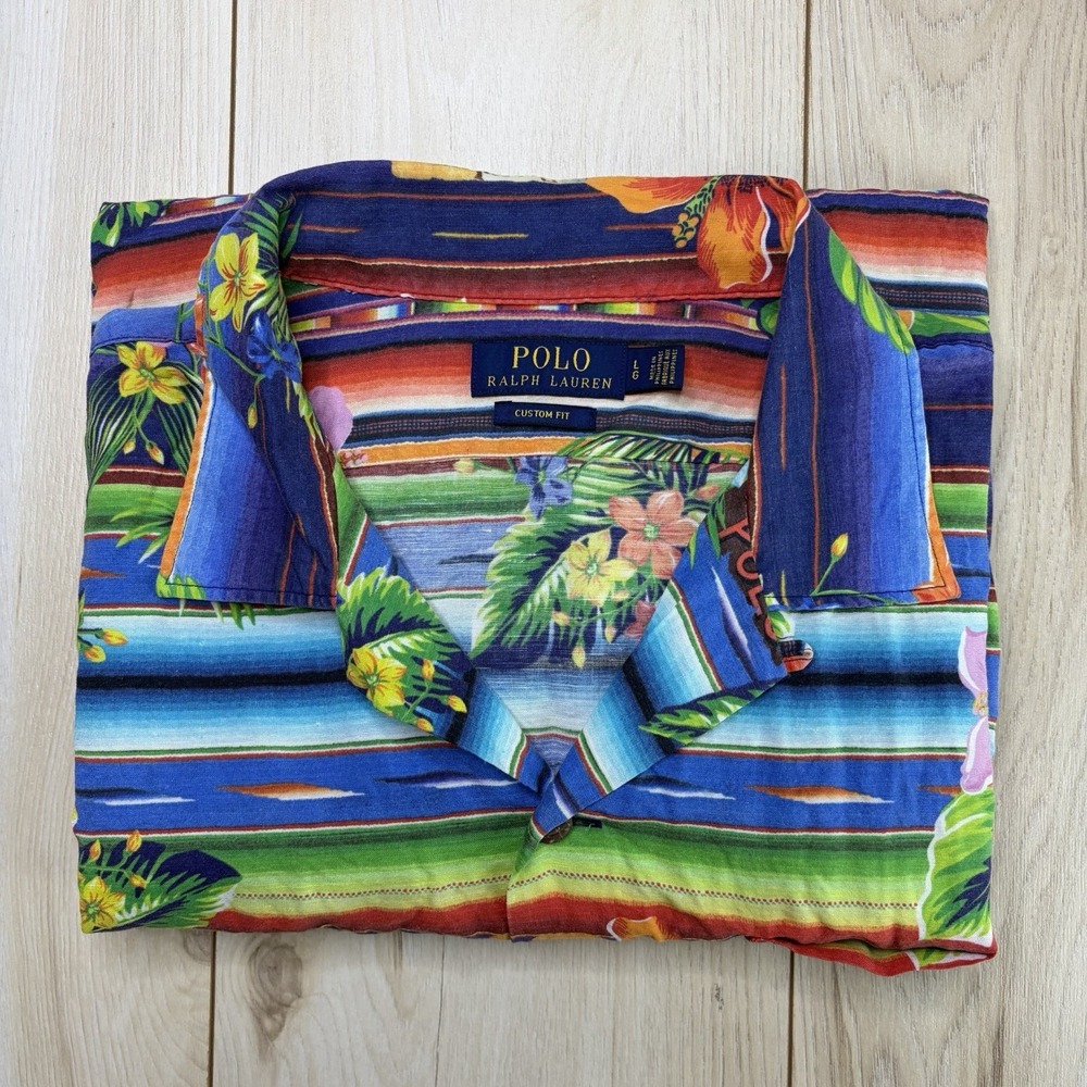 Polo Ralph Lauren PRLC Custom Fit Serape Floral Hawaiian Shirt Aloha Camp Large